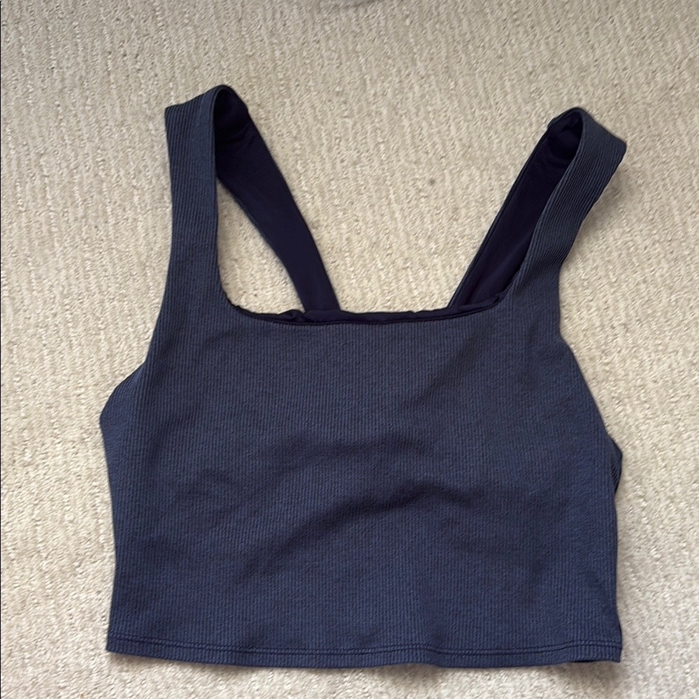 ALO Yoga Navy Blue Ribbed Crop Top